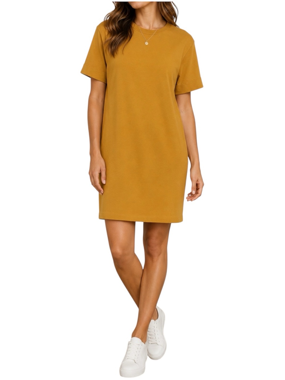 Zara Mustard Yellow TShirt Shift Dress Cotton Blend Casual Minimalist Size Large - Picture 1 of 5